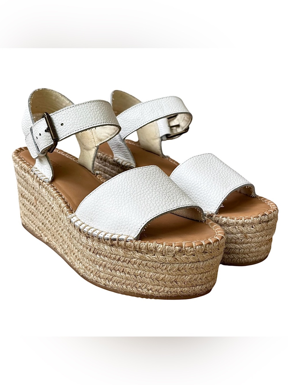 SOLUDOS White Leather Platform Espadrille Sandals